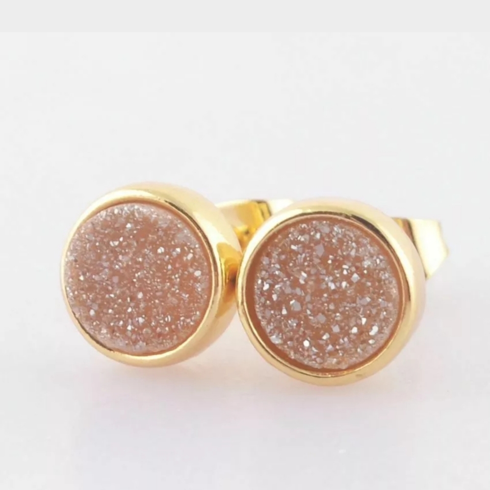 New Natural Agate Titanium Druzy Gold Plated Earrings
